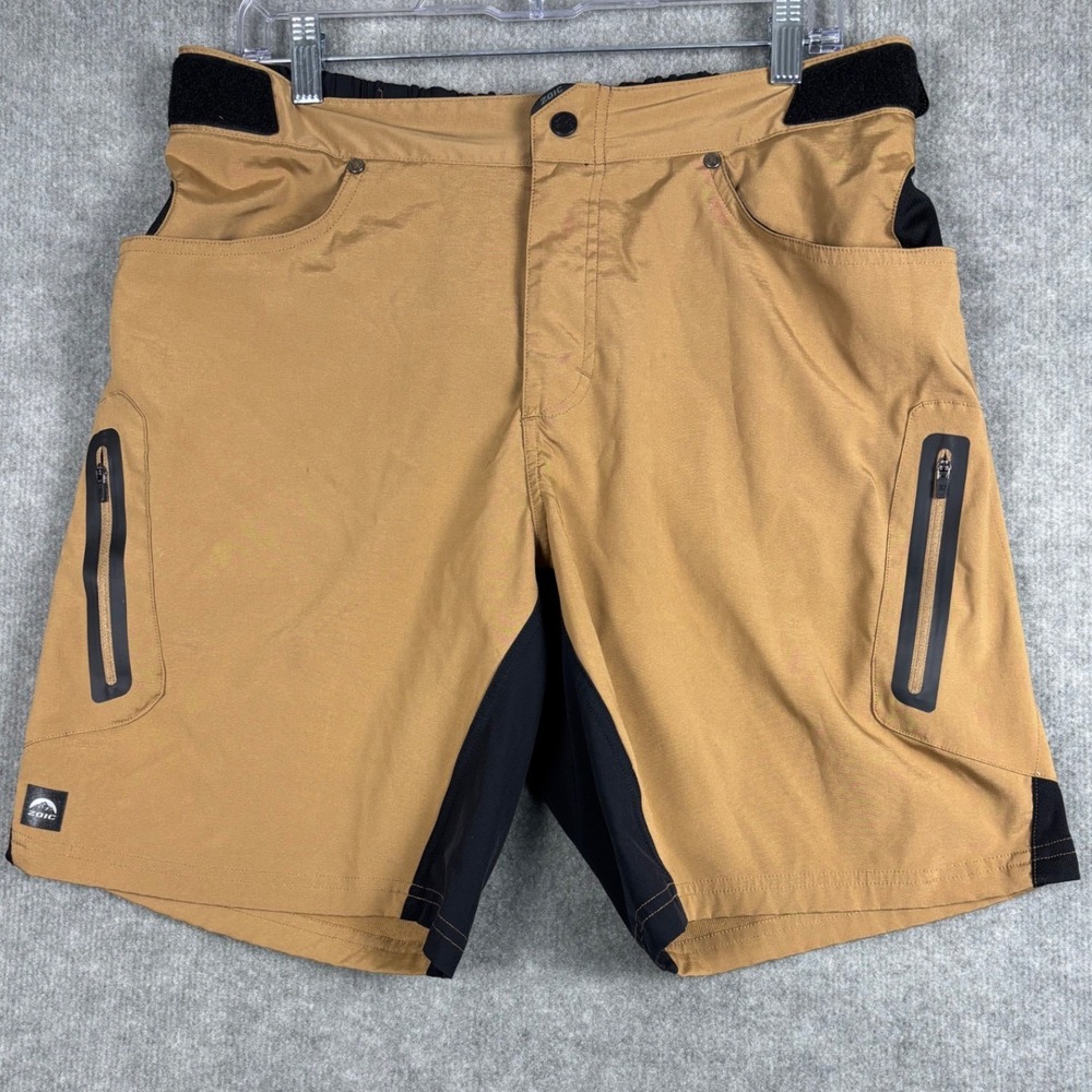 ZOIC Ether Mountain Bike Shorts XL Tan 9 Inch Inseam Adjustable Waist MTB